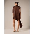 thumbnail image 2 of Brown Asymmetrical Drape Mini Dress With High Mock Neck And Short Sleeves Elegant Evening Guest Wear, 2 of 5