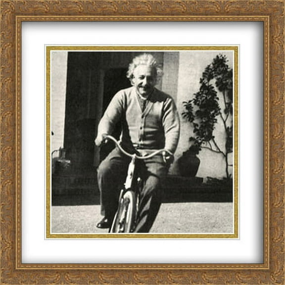 Albert Einstein (Bike) 2x Matted 28x28 Large Gold Ornate Framed Art Print