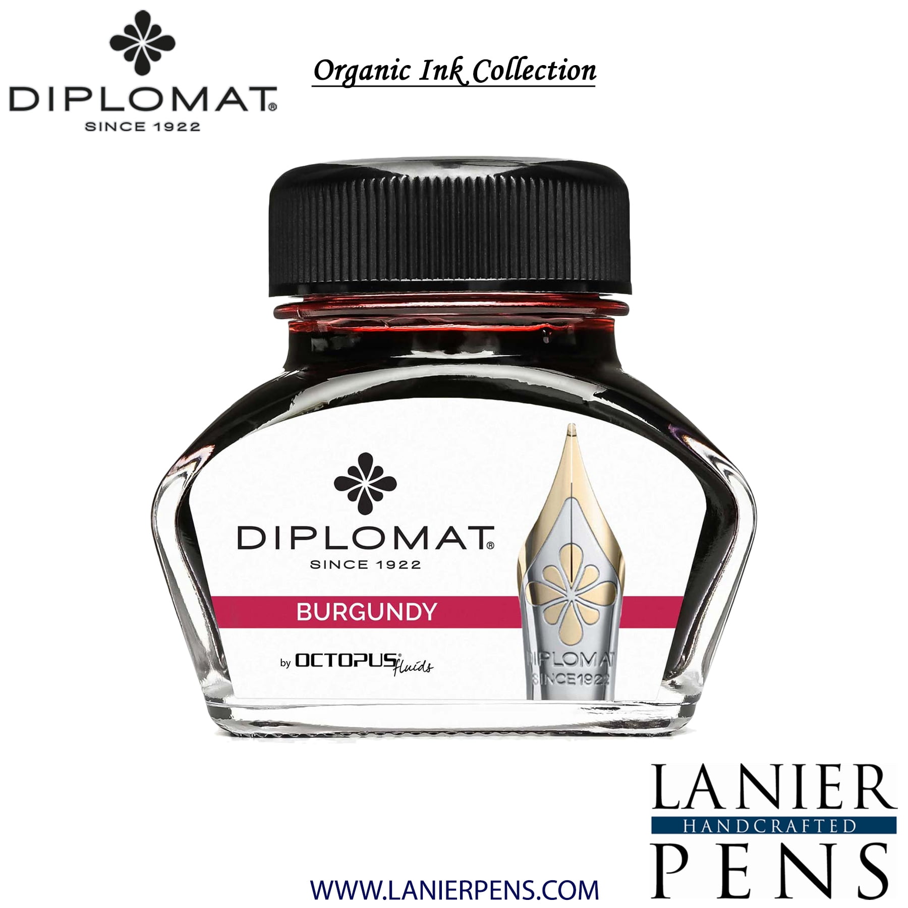Diplomat Octopus 30ml Ink Bottle - Burgundy