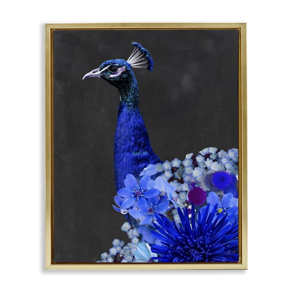Stupell Industries Bohemian Vibrant Blue Floral Peacock Gold Floating Frame Canvas Art, 25 x 31, by Alicia Longley