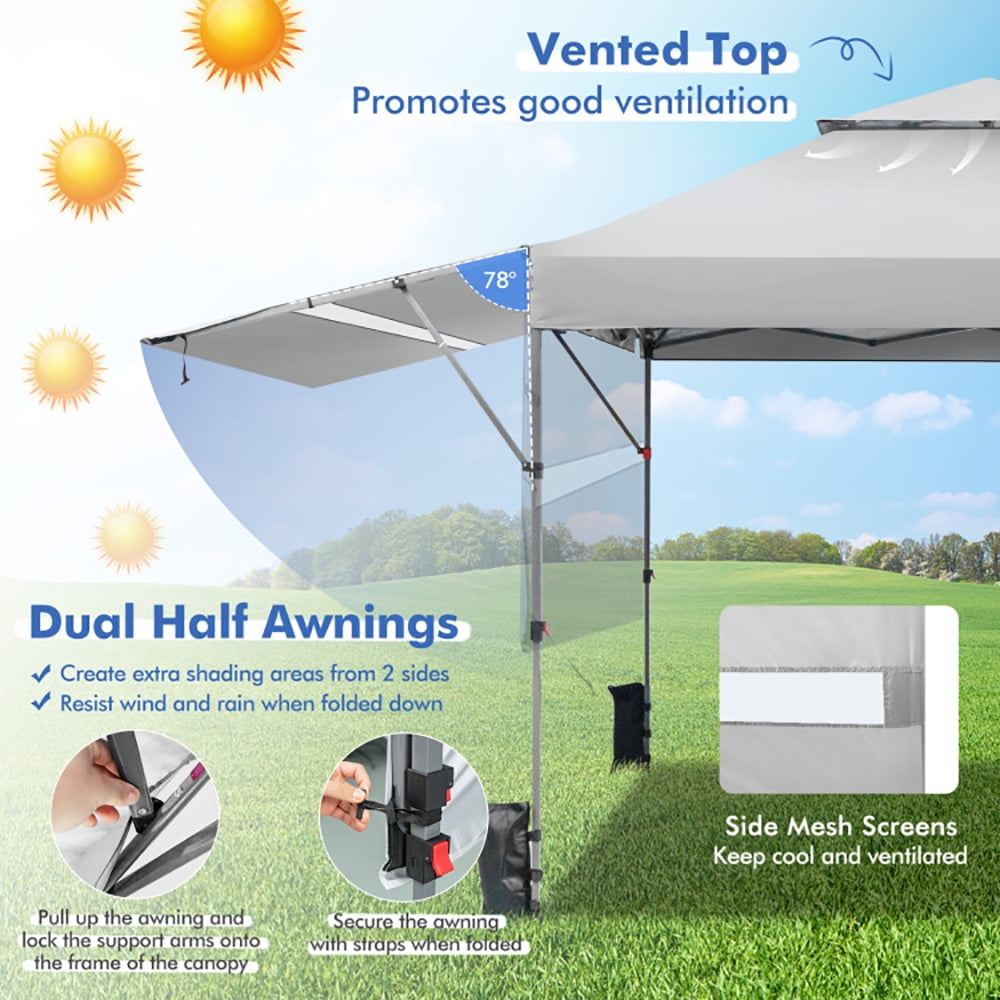 Aimee Lii 10 x 17.6 Feet Outdoor Instant Pop-up Canopy Tent with Dual Half Awnings, Backyard Canopy Gazebo for Party Camping BBQ Events, White