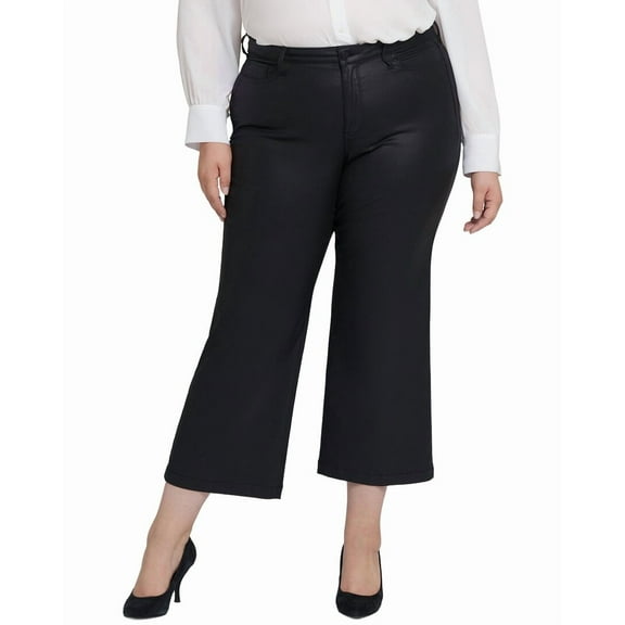 NYDJ womens  Plus Teresa Black Coated Wide Leg Jean, 28W, Black