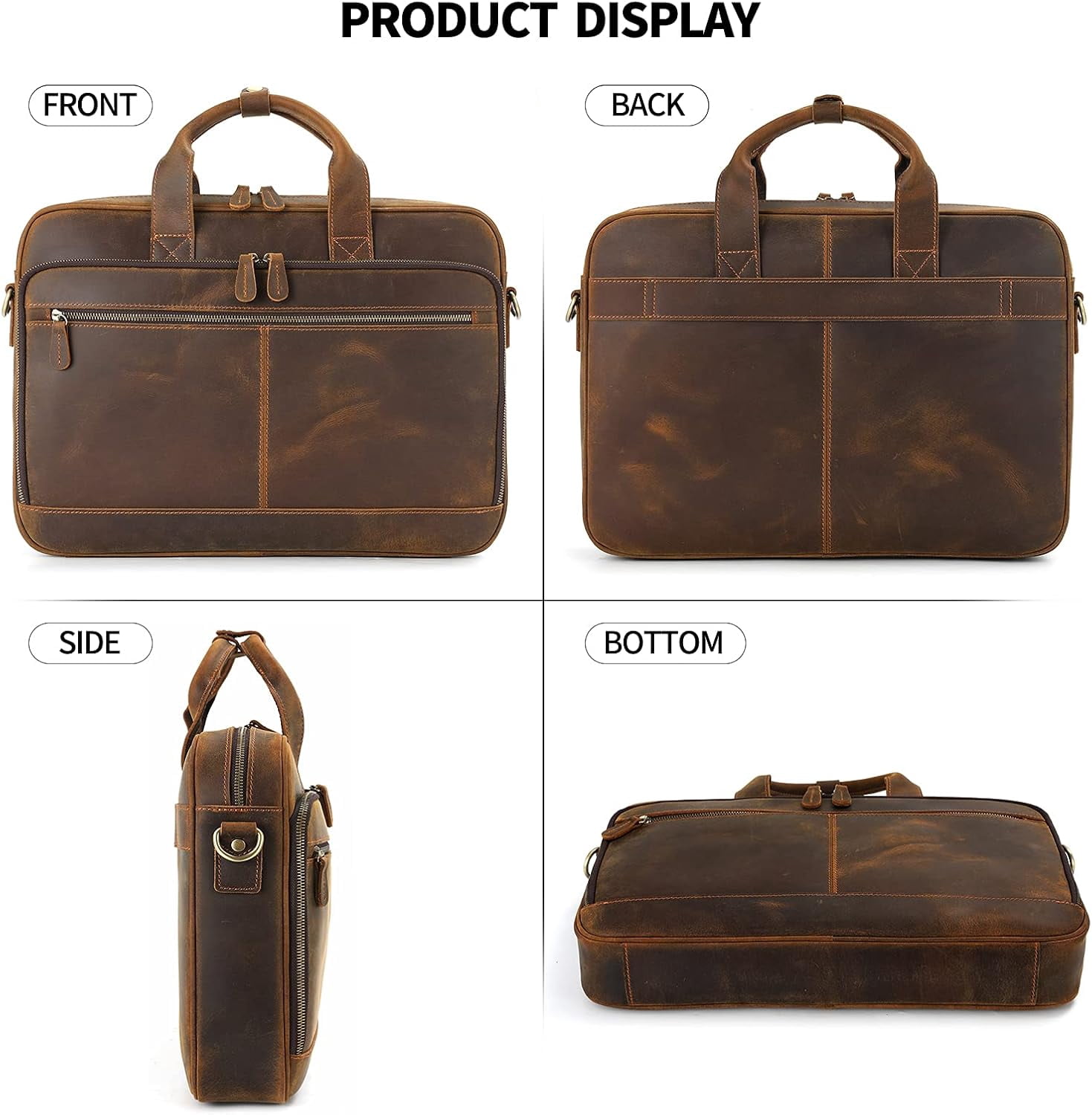 Full Grain Leather Briefcase for Men, Business Messenger Bag Laptop Bag Attache Case, Fits 15.6 Inch Laptop