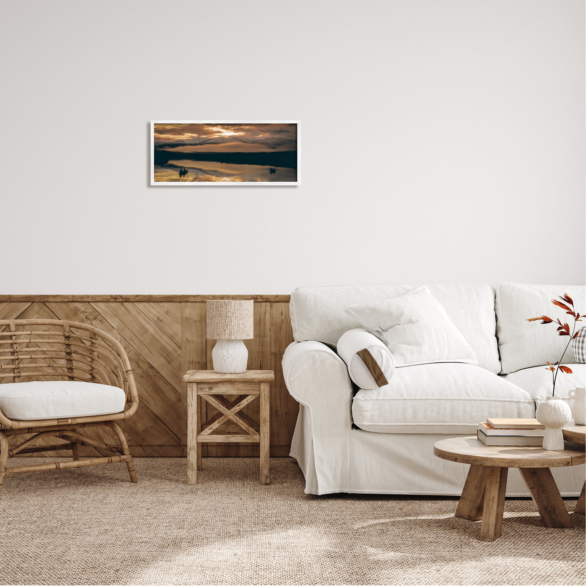 Stupell Industries Cloudy Sunset Boaters Landscape Photography White Framed Art Print Wall Art, 24 x 10