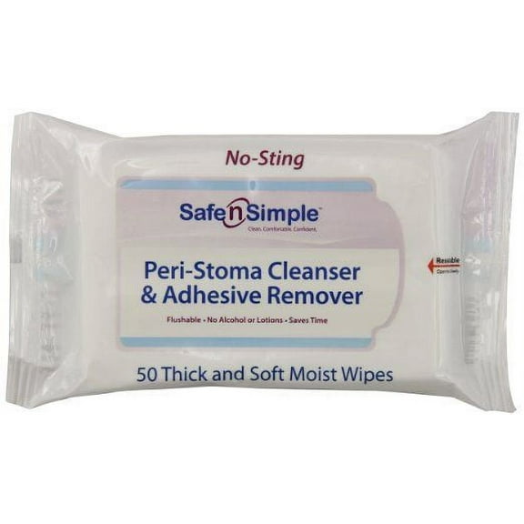 Safe N' Simple Peri-Stoma Adhesive Remover Wipes 5 x 7 , 50 Count per Pack, 2 Packs