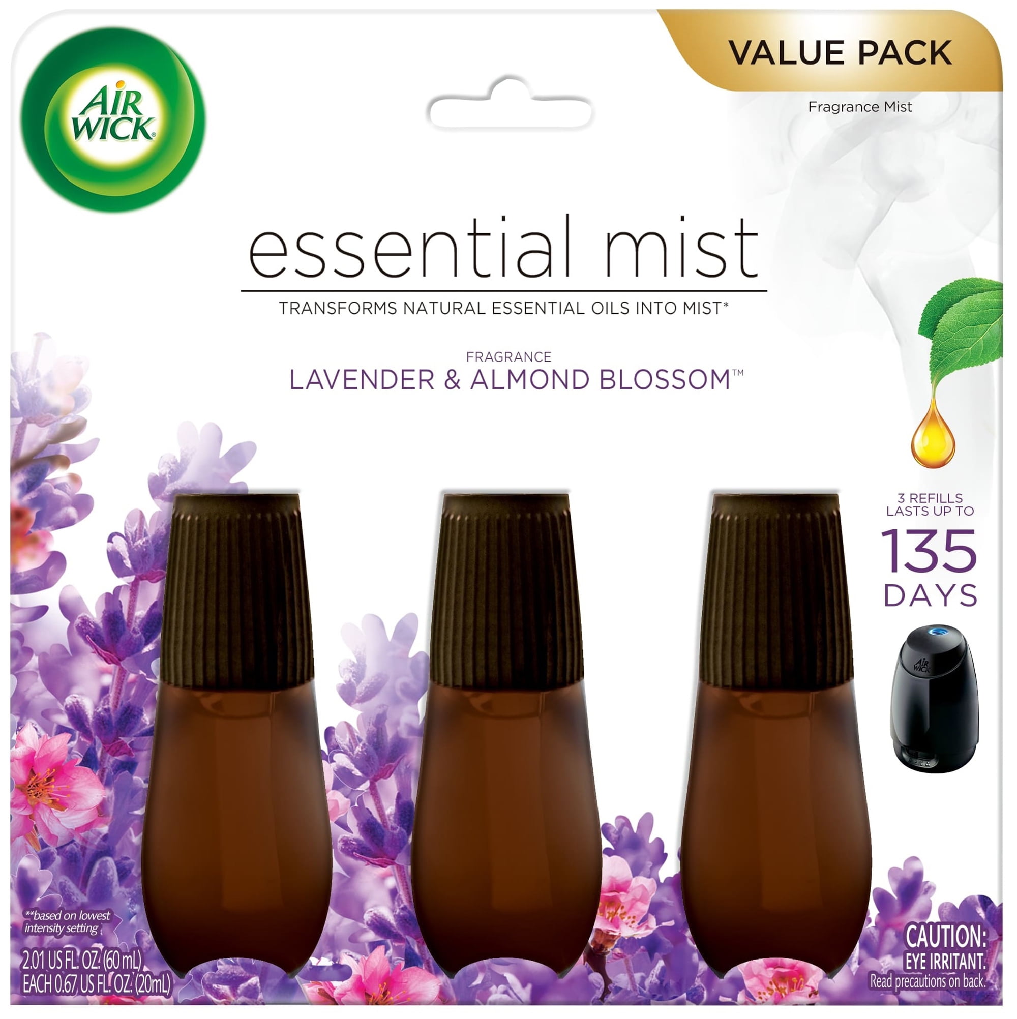 Air Wick Essential Mist Refill, 3ct, Lavender and Almond Blossom