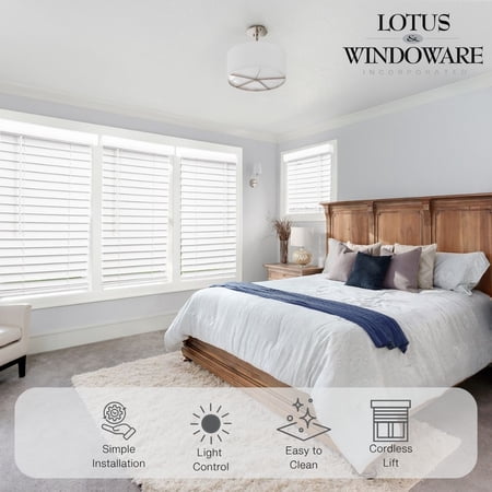 Lotus & Windoware Cordless 2 Faux Wood Room Darkening Horizontal Blind, Snow White