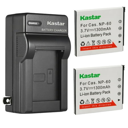 Kastar 2-Pack Battery and AC Wall Charger Replacement for Casio NP-60 CNP-60 Battery BC-60L Charger Casio Exilim EX-FS10 EX-S10 EX-S12 EX-Z9 EX-Z19 EX-Z20 EX-Z21 EX-Z25 EX-Z29 EX-Z80 EX-Z85 EX-Z90