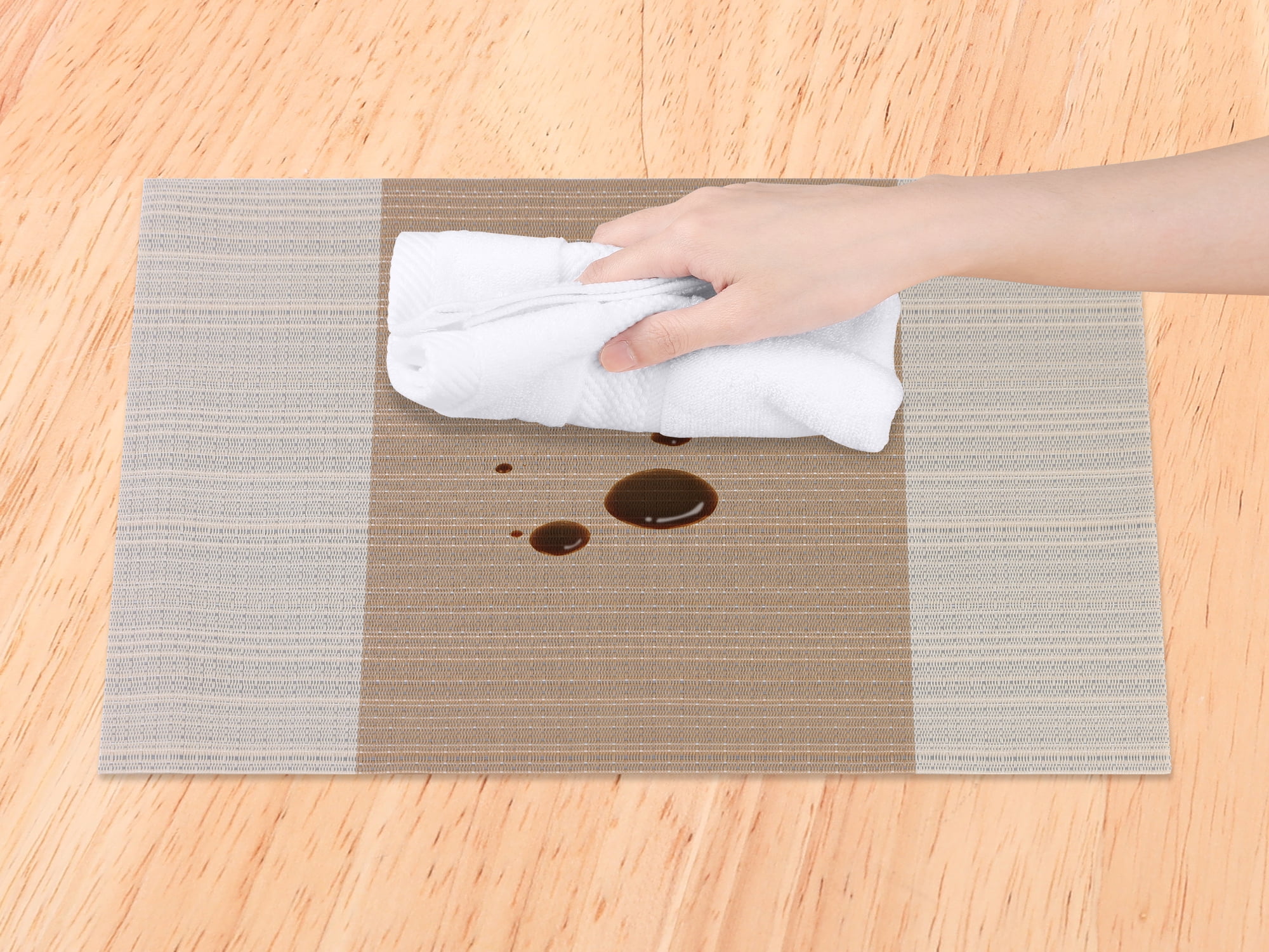 Unique Bargains Set of 6 Easy Clean Placemats for Kitchen Dining Table Decor Earth Yellow