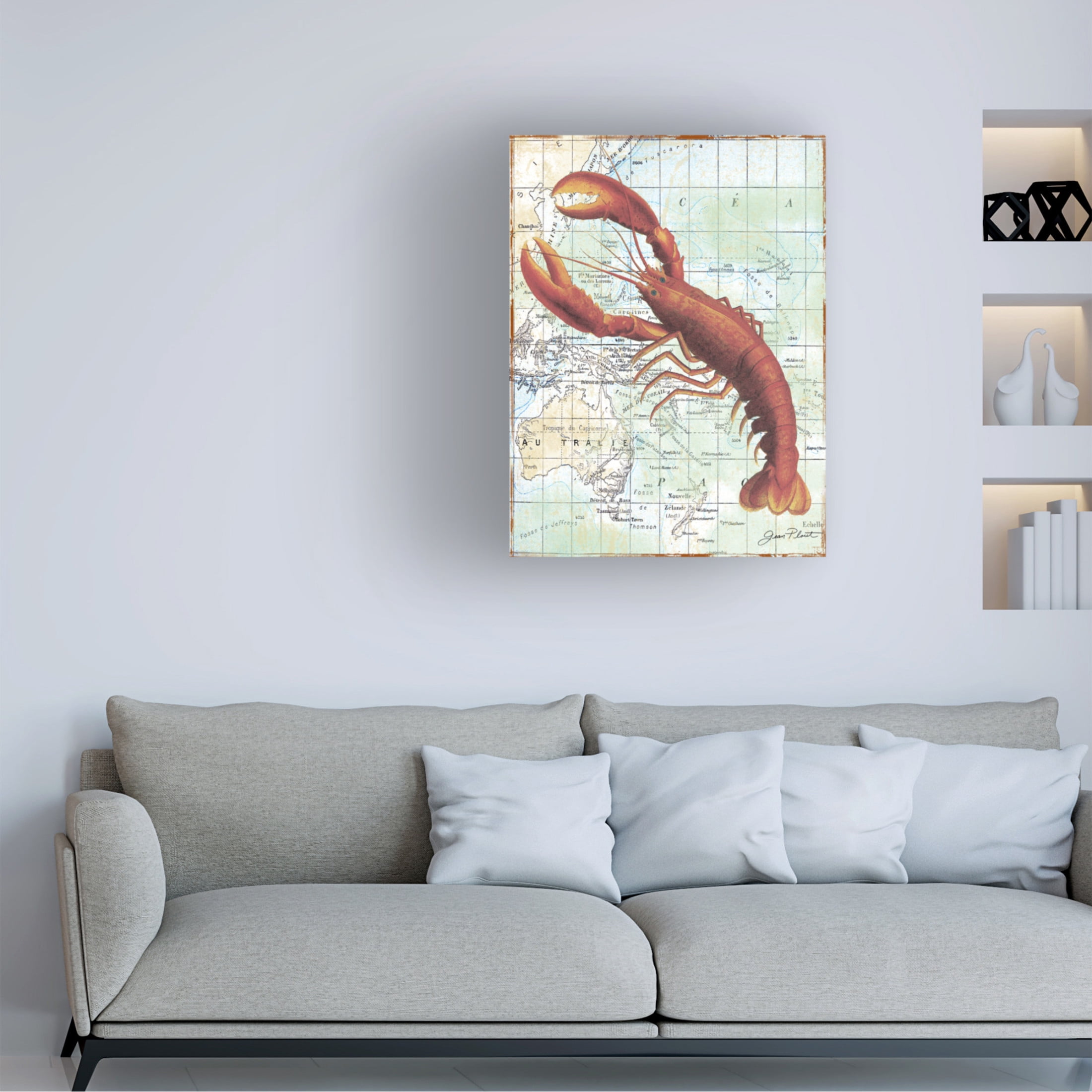 Canvas Wall Art - Jean Plout 'Nautical Journey A Lobster' Wall Art for Living Room, Bedroom, or Office Décor by Trademark Fine Art - 35 x 47 Inches