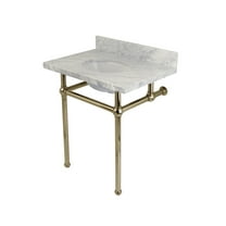 Kingston Brass KVPB30MB6 Templeton 30" Carrara Marble Vanity Top with Brass Legs (8-Inch, 3-Hole), Carrara Marble White/Polished Nickel
