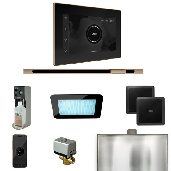 Mr Steam XDream Steam Shower Ctrl Pkg w/iSteamX Control and Linear Steamhead in Black Polished Gold
