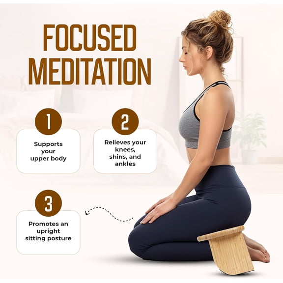 Folding Meditation Bench - Bamboo Kneeling Stool with Locking Magnetic ...