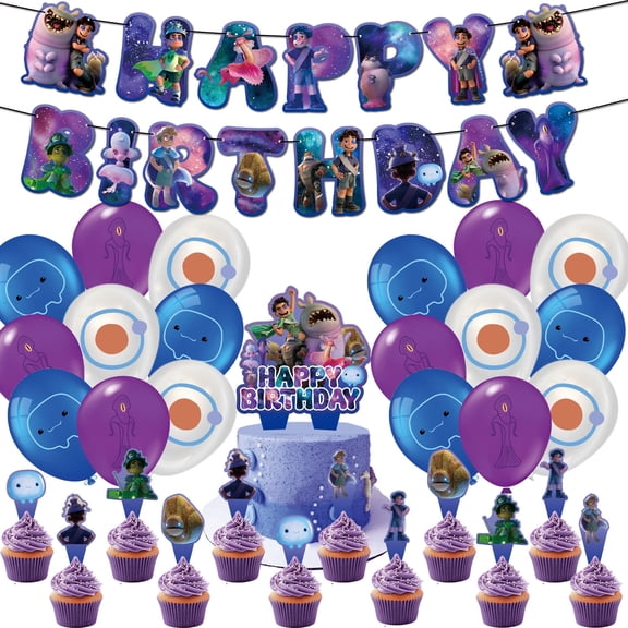 32 Pcs For Elio Cartoon Theme Birthday Party Decorations Set 13 Cupcake Toppers,18 Balloons,With 1 Happy Birthday Banner,All-in-One Celebration Party Kit Supplies