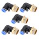 thumbnail image 1 of Conectores de aire de empuje únicos Bargains 1/4" 90 grados unión rápida de línea de aire plástico metal 3/8" BSPT 5 piezas azul negro tono dorado, 1 of 1
