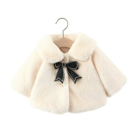 

Jgppe Little Girls Fleece Jacket Dressy Lapel Coat Winter Fall Warm Long Sleeve Wide Hem Cute Bow Toddler Girl Outerwear