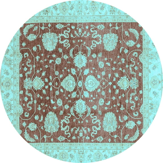 Ahgly Company Indoor Round Oriental Light Blue Traditional Area Rugs, 8' Round