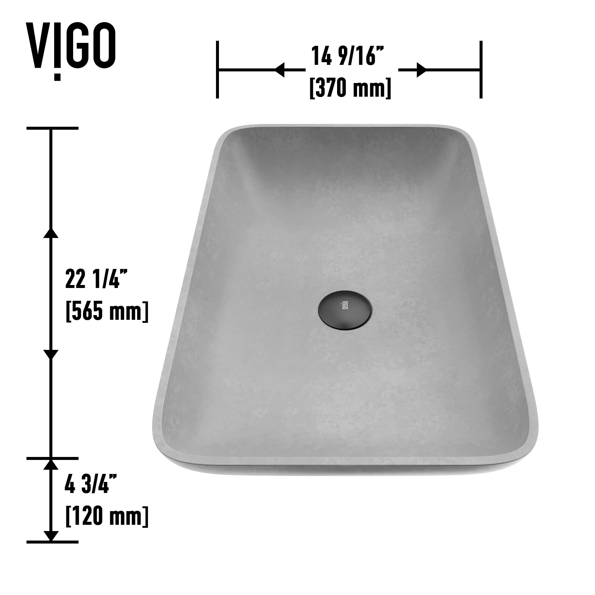 VIGO Lorca Gothic Gray Concreto Stone 22 in. L x 15 in. W x 5 in. H Rectangular Vessel Bathroom Sink