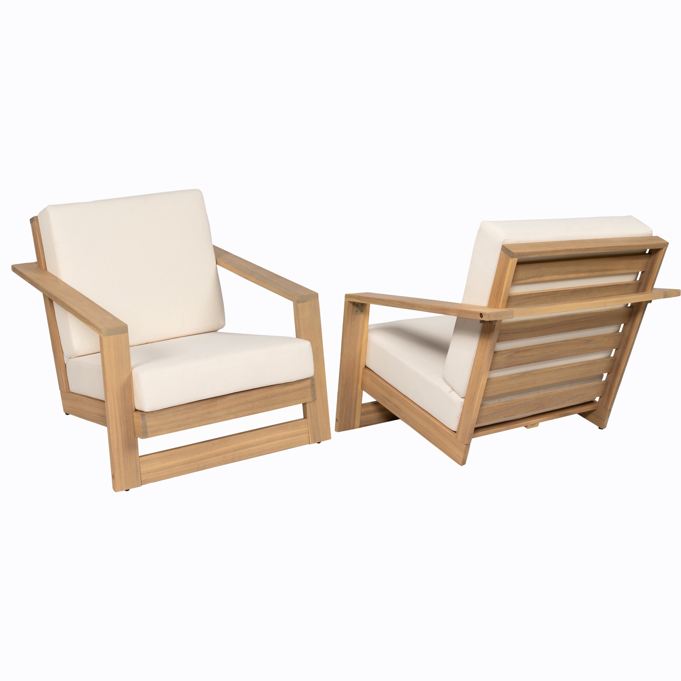 Christopher Knight Home Outdoor Patio Lounge Chairs with Cushions, Acacia Wood Frame, Light Teak+Beige, Set of 2