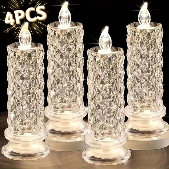 Christmas Decorations Indoor, Set of 4 LED Crystal Candle Lights, Decorative Flameless Candles for Holiday Tabletop Display