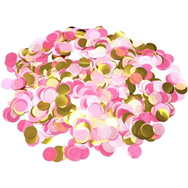 Confeti de cumpleaños rosa - 500 g de confeti de boda, decoración de mesa de cumpleaños, papel y papel de aluminio, confeti redondo llamativo para decoración de fiestas infantiles Excelente Rendimiento