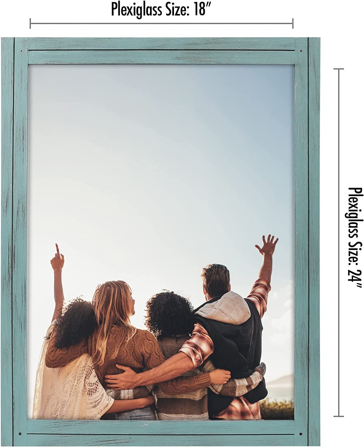 Americanflat 18x24 Rustic Picture Frame in Turquoise Blue with Textured Wood and Plexiglass - Horizontal and Vertical Formats for Wall