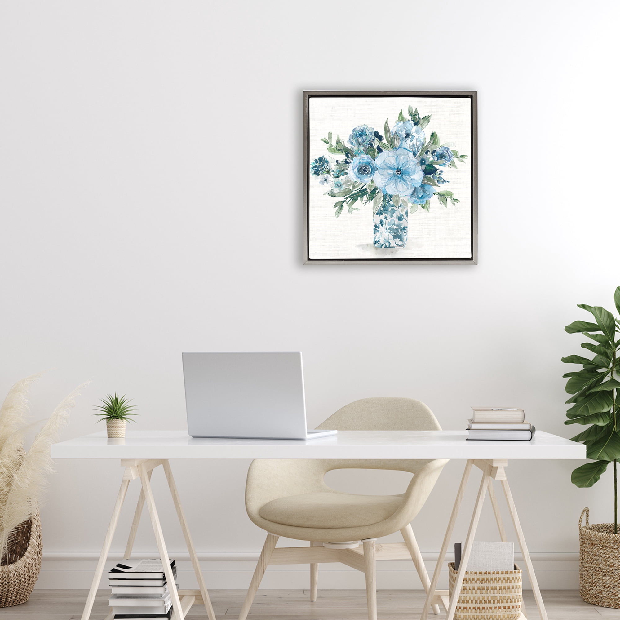 Stupell Industries Pastel Blue Bouquet Foliage Gray Framed Floater Canvas Wall Art, design by Carol Robinson