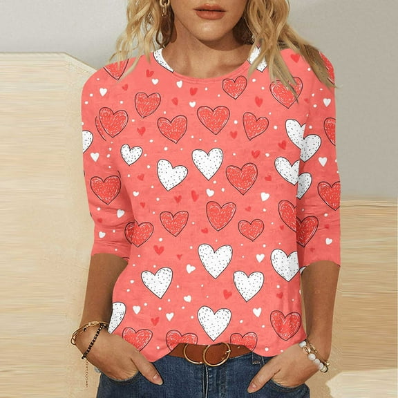 Vetsdori 3/4 Sleeve Shirts for Women Valentine Summer Blouses Gifts for Girlfriend,Casual Graphic Cute Crew Neck Juniors Tops Plus Size