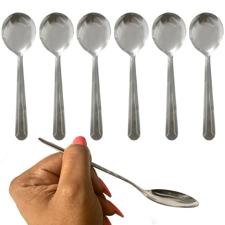 

6 Pack Dominion Soup Spoons Round Stainless Steel Bouillon Spoon Table Serving