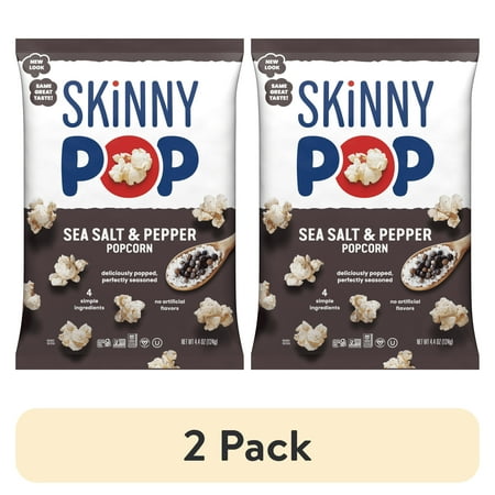 (2 pack) SkinnyPop Gluten-Free Sea Salt & Black Pepper Popcorn Snack, 4.4 oz