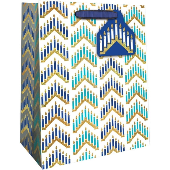 Jillson & Roberts Medium Gift Bags with Foil Accents & Spot Gloss, Modern Hanukkah (12 Count)