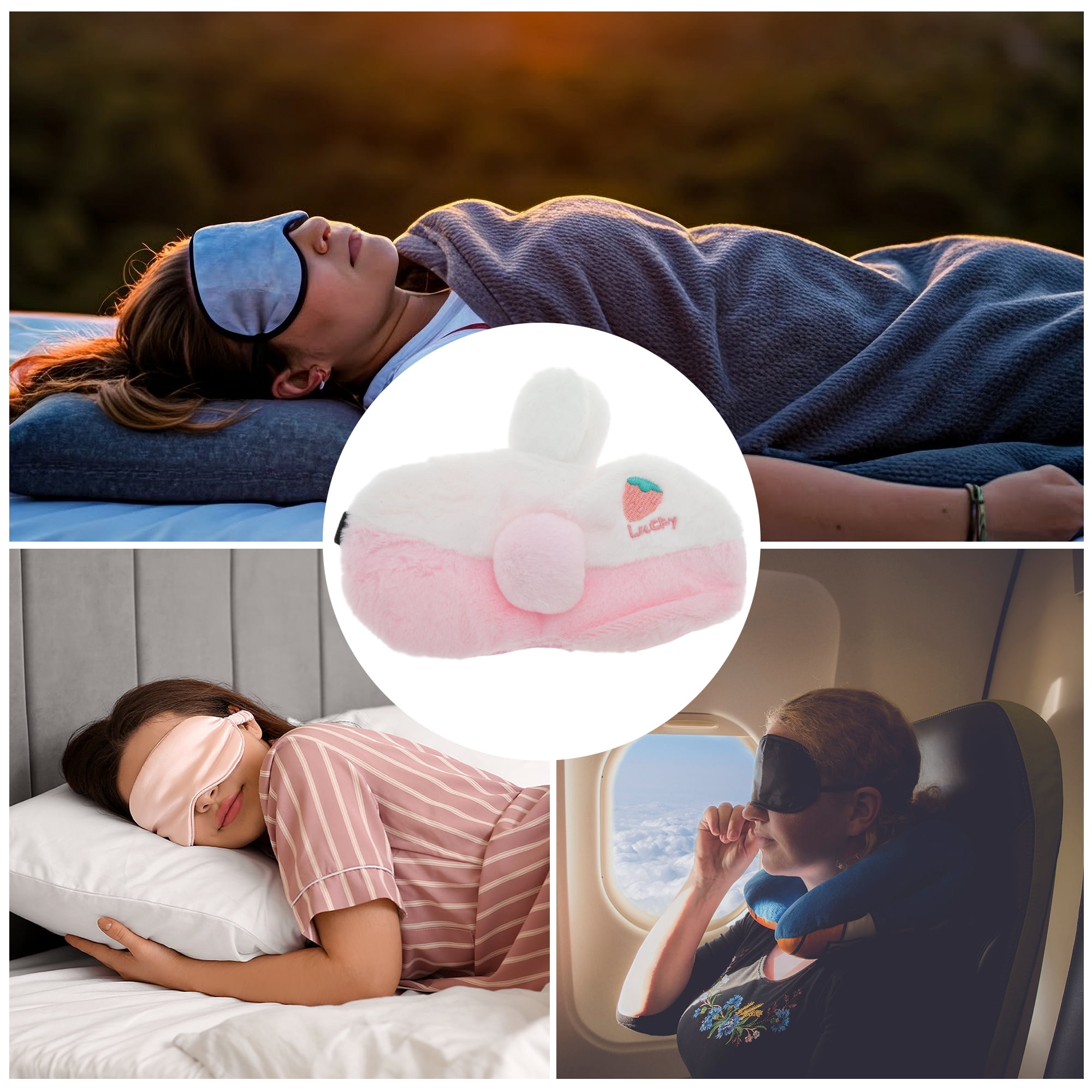 Unique Bargains Portable Lucky Strawberry Sleep Mask  for Travel and Home Use Pink