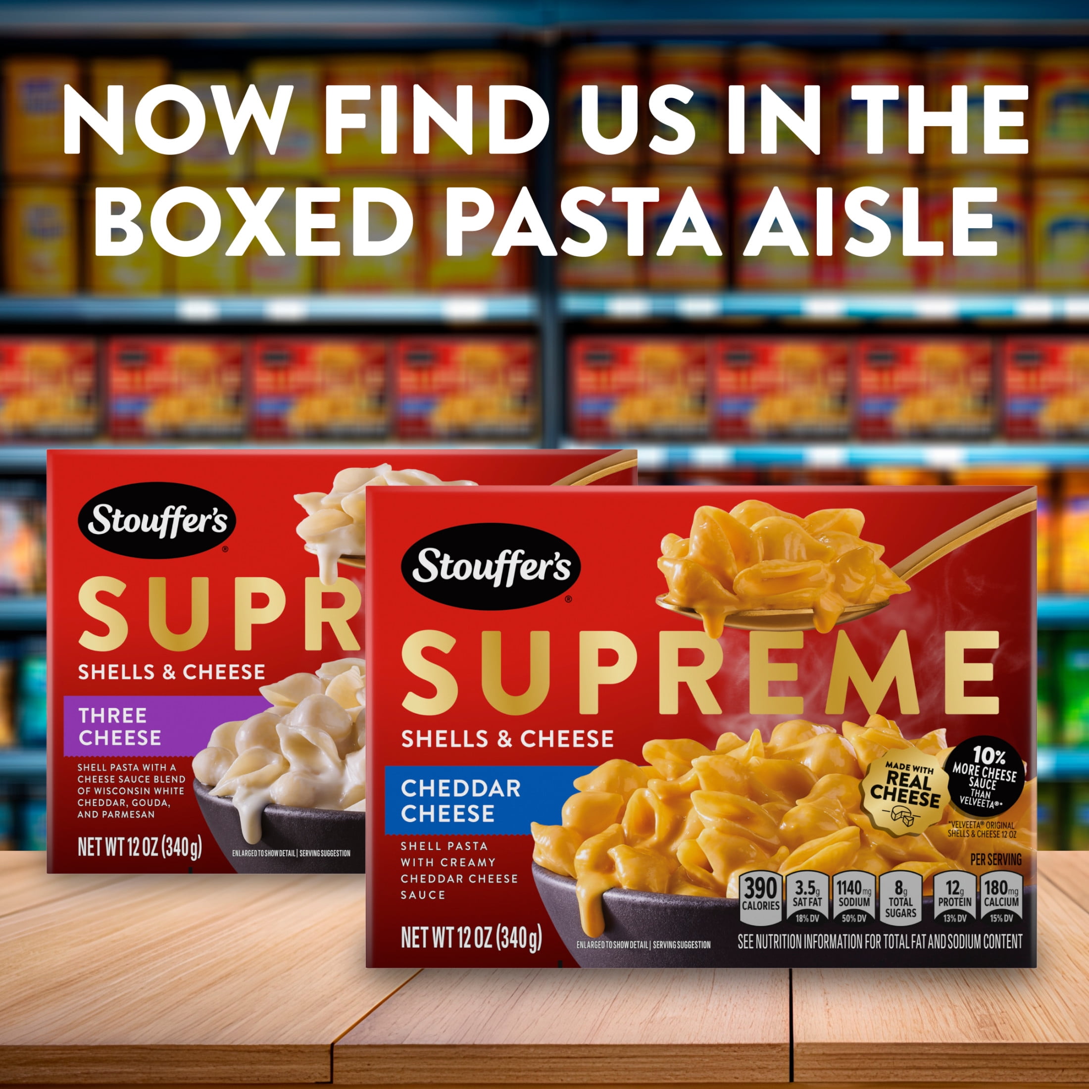 (12 pack) Stouffer’s Macaroni and Cheese Meal, Supreme Shells and Cheese, Cheddar Cheese Sauce, Boxed Mac and Cheese Pasta Dinner Kit, 12 oz
