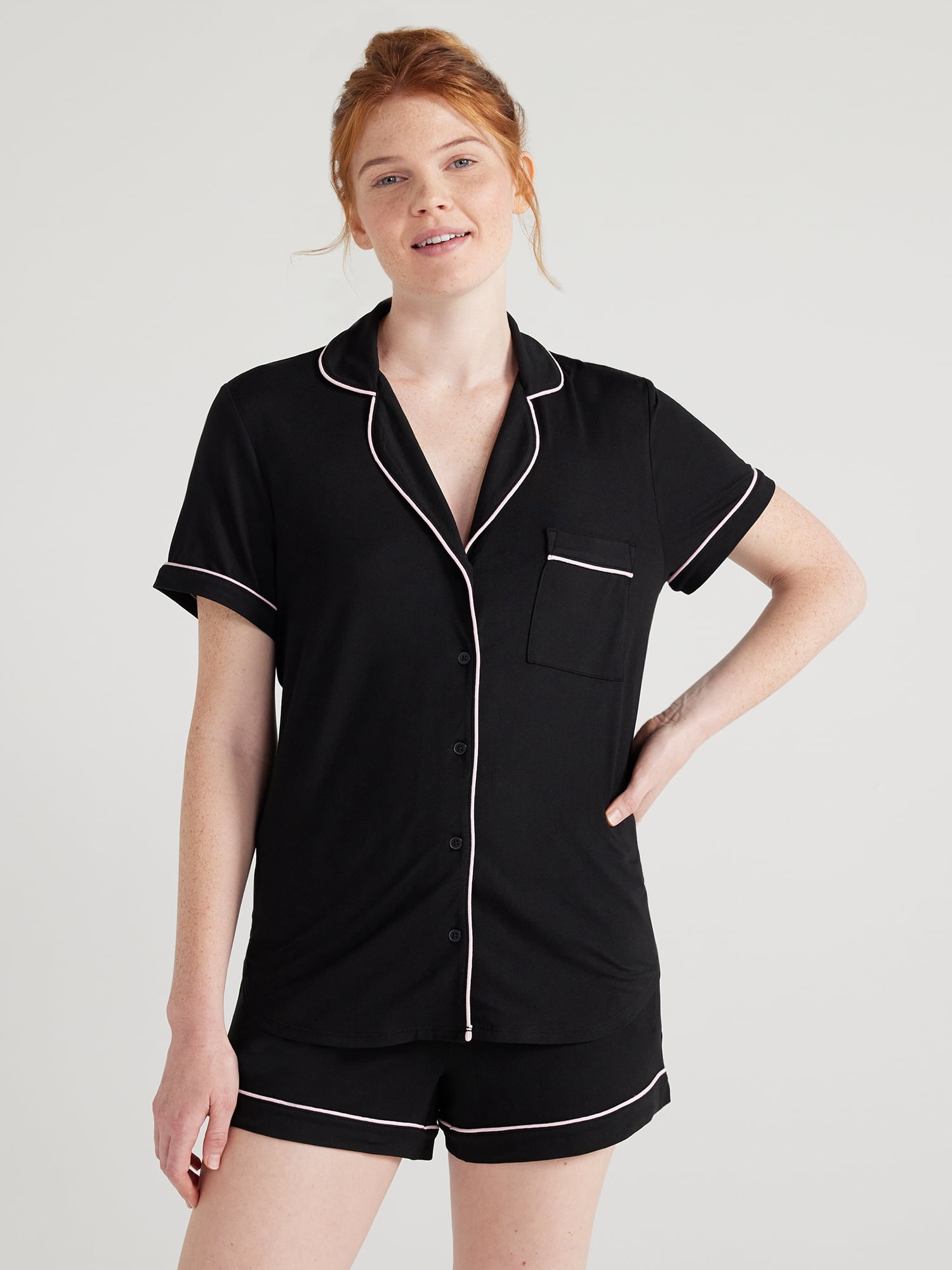Joyspun Women's Dreamy Soft Collection Notch Collar Top and Shorts Pajama Set, 2-Piece, Sizes XS-3X
