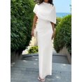 thumbnail image 5 of White Elegant Cowl Neck Ruched Waist Maxi Dress With Draped Overlay, Minimalist Long Dress For Work Date Vacation, 5 of 8