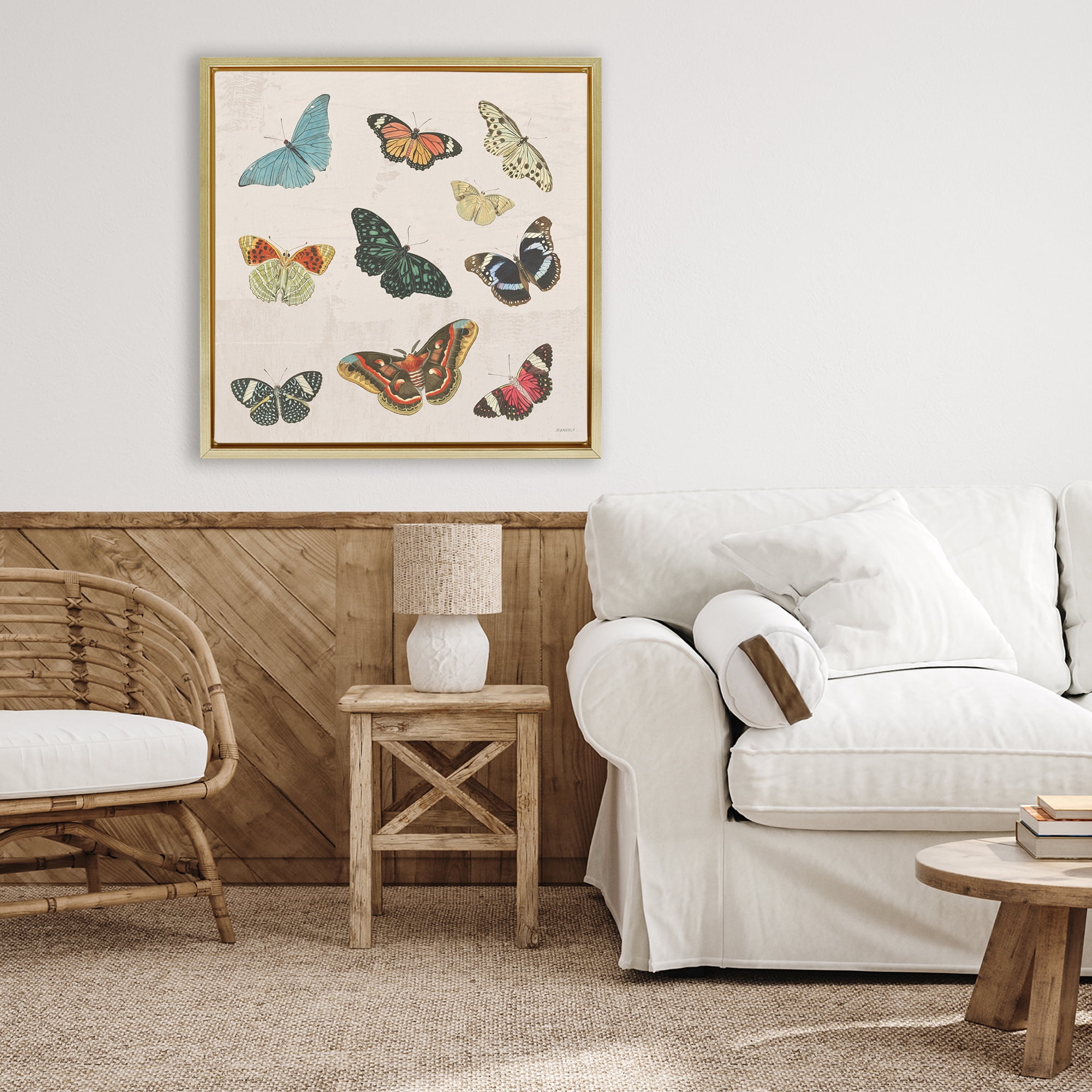 Stupell Industries Vintage Butterfly Flight Gold Framed Floater Canvas Wall Art, design by Dan Meneely