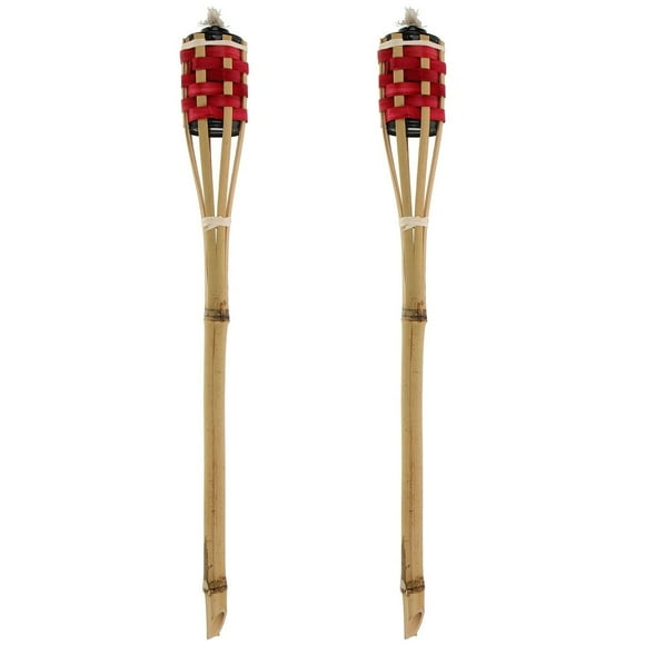 Lindbes 2 Pcs Garden Oil Lamp Woven Bamboo Torch Tiki Canister Canisters