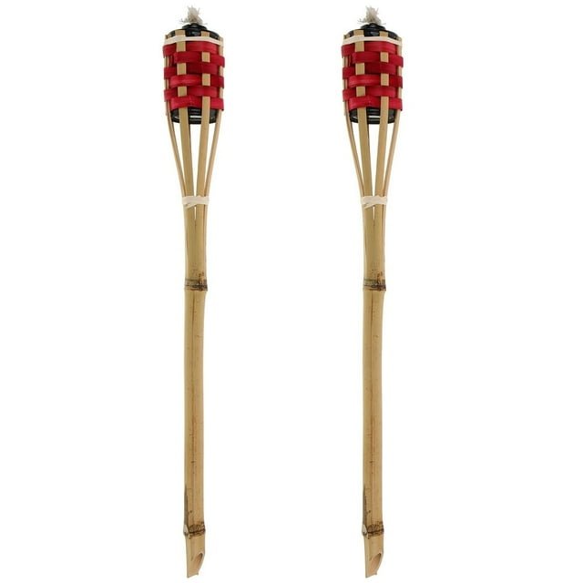 JUNWELL 2 Pcs Lampe à Huile de Jardin Torche en Bambou Tressé Cartouche Tiki Boîtes