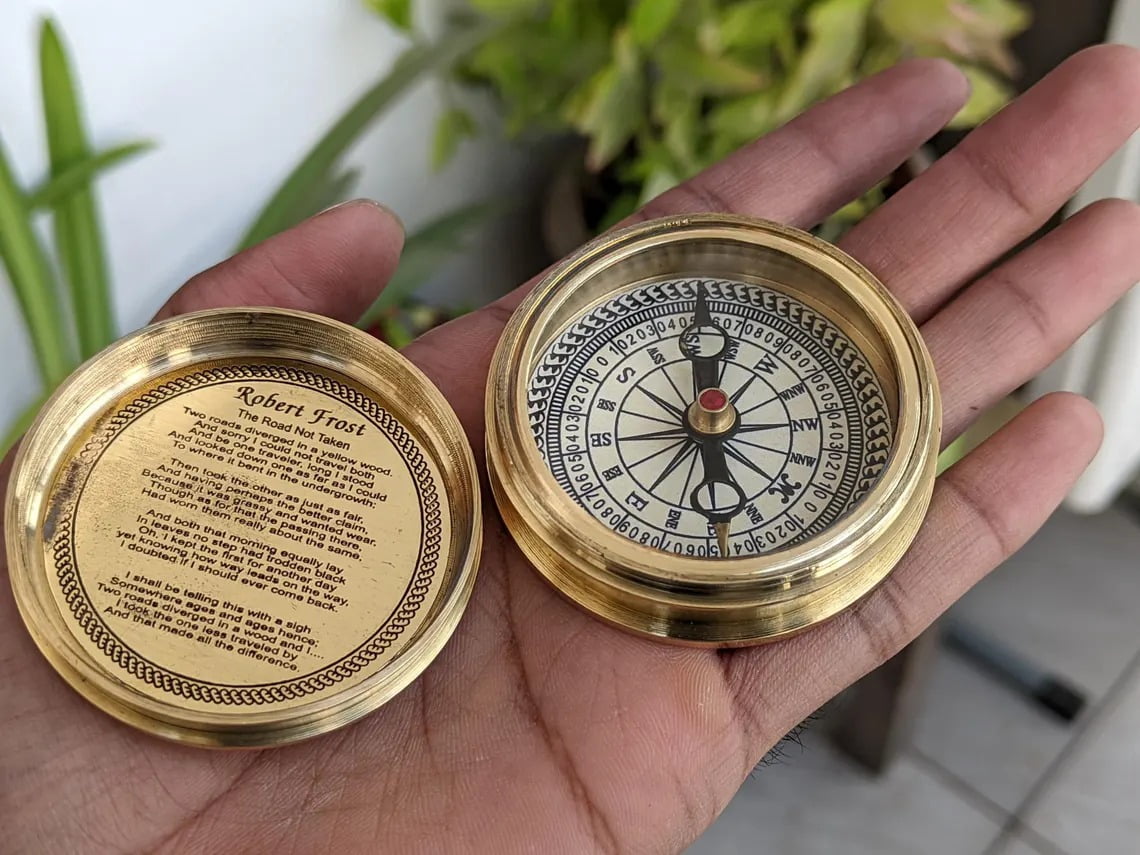 Brass Compass Gift for Men | Custom Appreciation | Business Gift | Christmas Gift for Dad,Husband, Wife | Anniversary & Wedding Keepsake