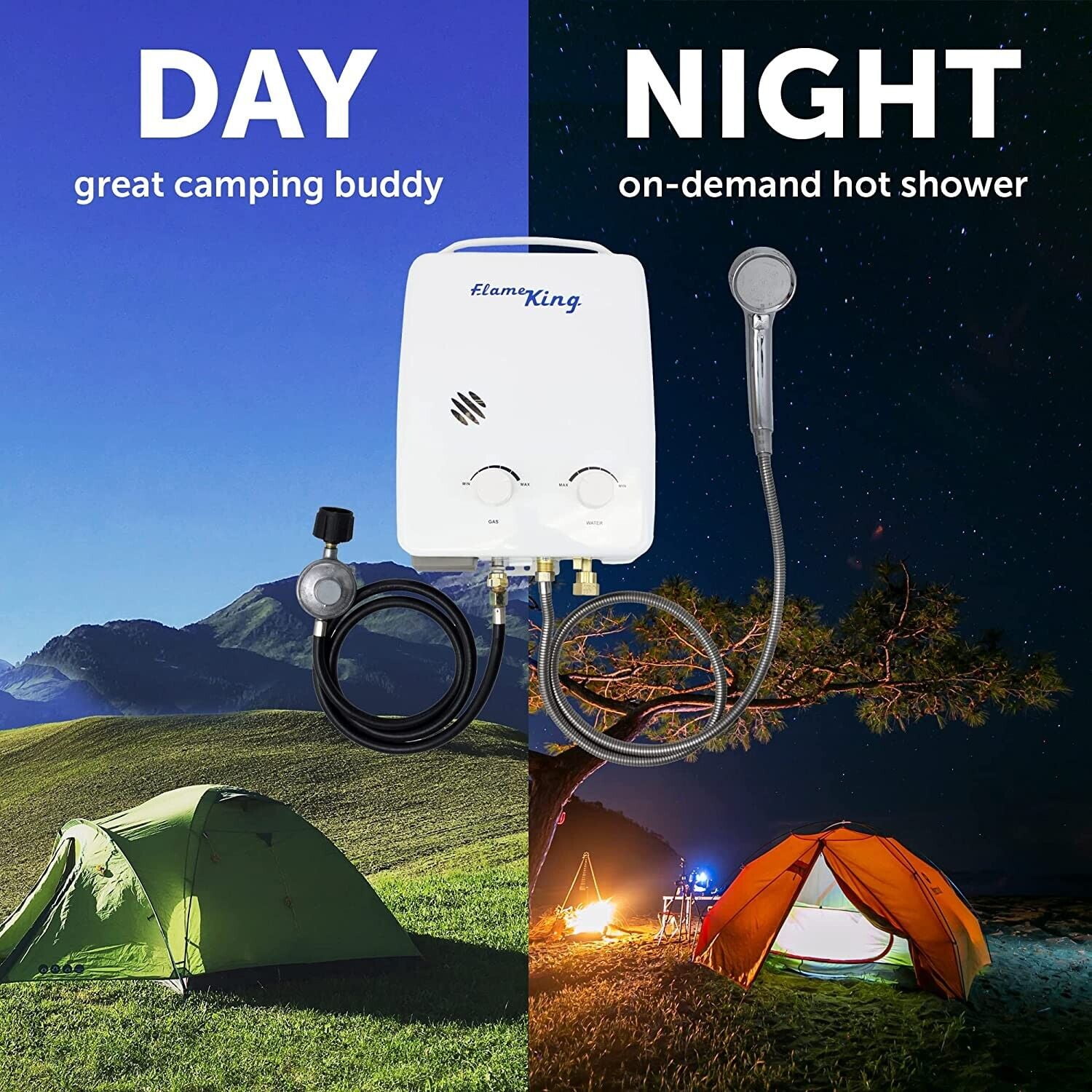 Flame King Portable Propane Tankless Water Heater 1.32 GPM & 34K BTU for Outdoor Showers, 5l