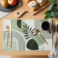 thumbnail image 2 of Boho Geometric Placemats Set of 8, Farmhouse Green Abstract Stripes Leaves Placemats for Dining Table, Place Mats for Kitchen Tabletop, Waterproof Wipeable Dining Table Mats Set, 2 of 9