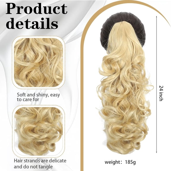 WEIF-Claw Clip Blonde Ponytail Extension for Women Long Wavy Pony Tails Hair Extensions Fluffy Natural Looking 24 Inch hair extensions ponytail for Daily Use