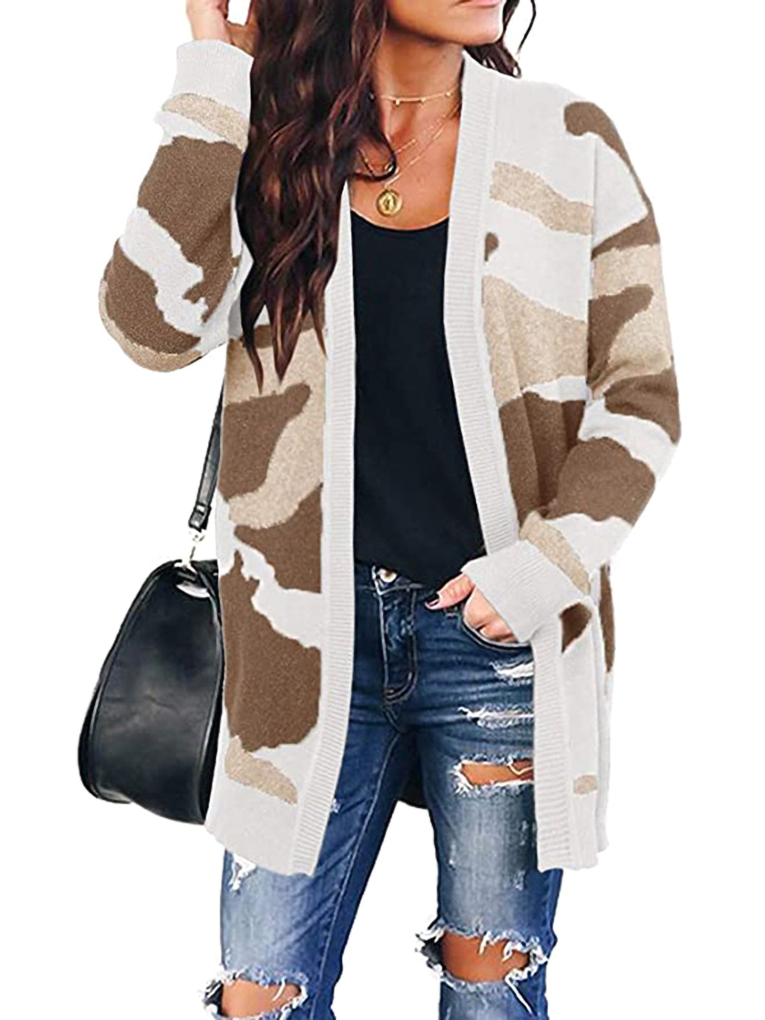 camo open front cardigan