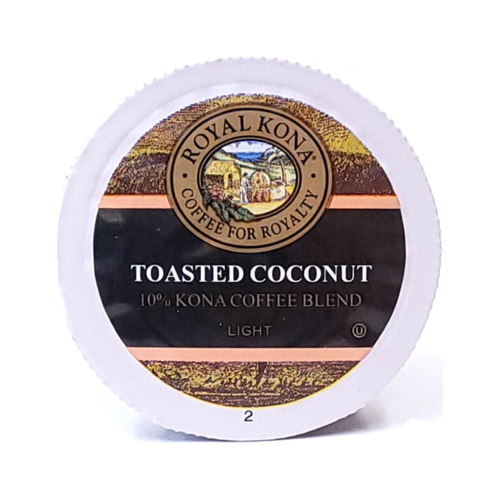 Royal Kona Coffee Toasted Coconut, 10% Kona Blend, Single-Serve Coffee Pods - 12 Count Box