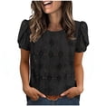 thumbnail image 2 of Mutghys Lace Tops for Women Solid Color Hollow Printed Crew Neck Short Sleeve T Shirts Soft Lightweight Outdoor Shopping Vacation Recreation Shirts, 2 of 6