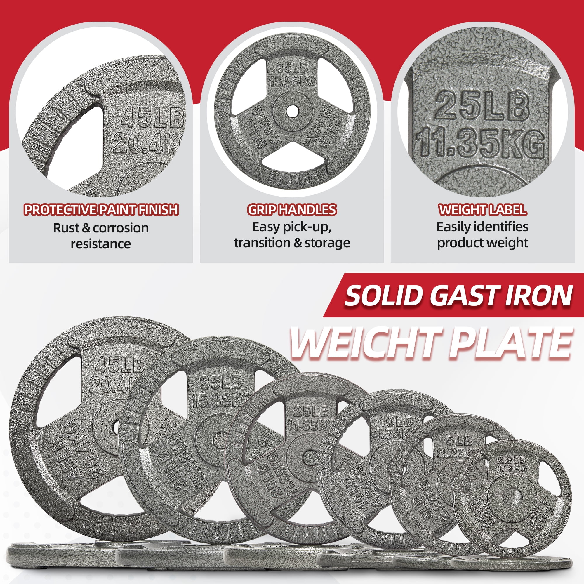 Sprint Demon 210-Pound Cast Iron Weight Plate Set: 1-Inch Hole, Rust-Resistant Finish, Durable for Strength Training