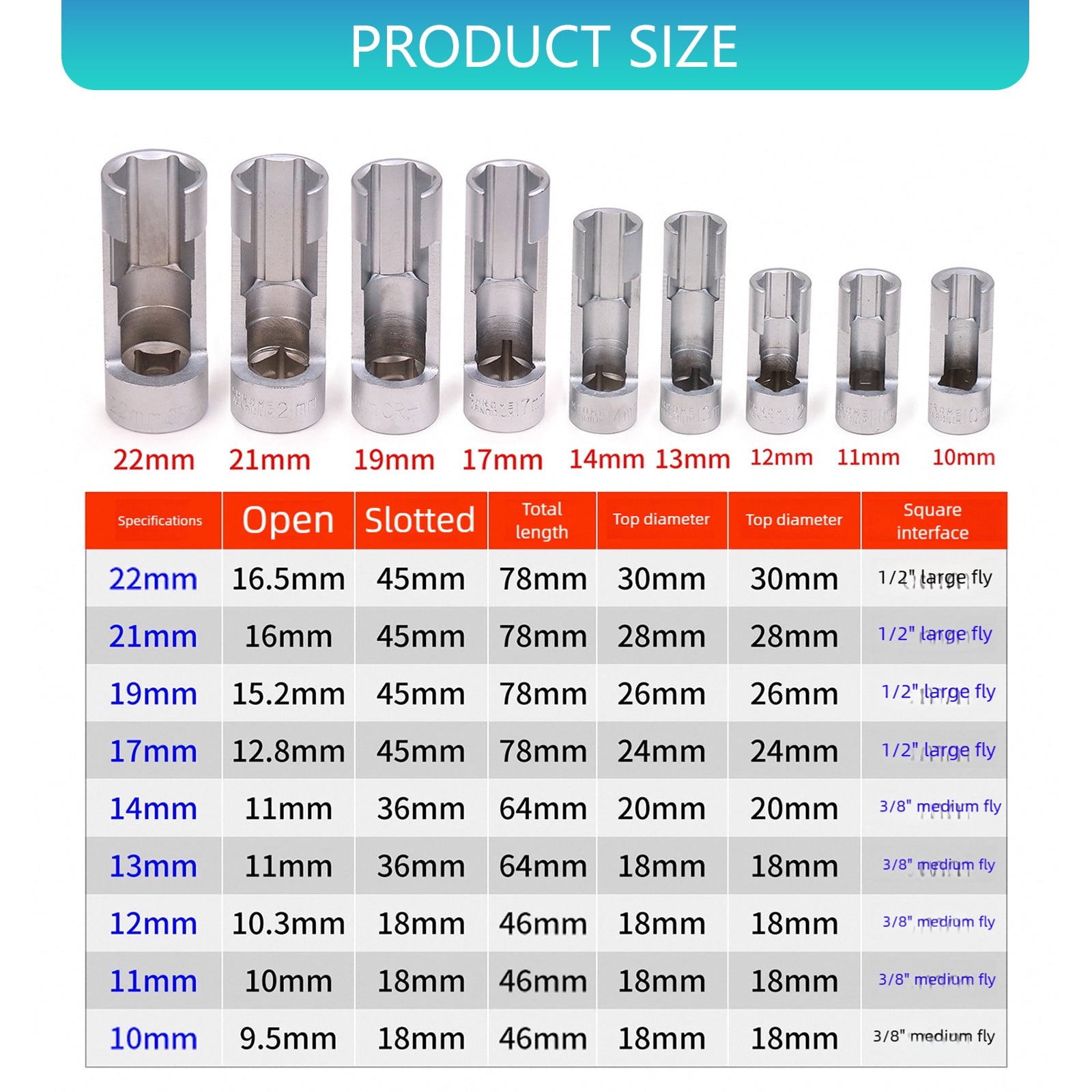 9Pcs Oxygen Sensors Socket Set Removal Tool Set 10-22mm for Automotive Oxygen Sensors and Oil Systems Maintenance Efficient Disassembly