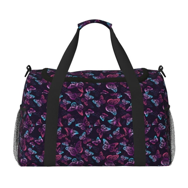 Disketp Purple Butterfly Bolsa de Viaje Tipo Duffle, Bolso de Mano para Fin de Semana para Mujer, Bolsa de Gimnasio Ligera para Hombre, Esencial para Viajes