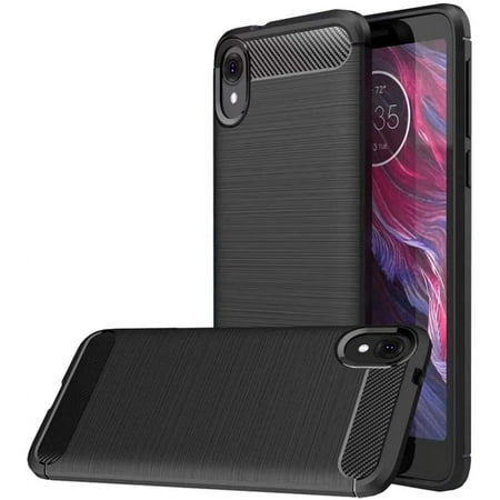 for Moto E6 case, Soft TPU Brushed Anti-Fingerprint Full-Body Protective Phone Case Cover for Motorola Moto E6 / Moto e 6th gen (Black Brushed TPU)