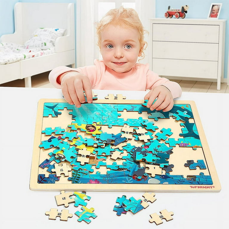 TOP BRIGHT 100 Pieces Puzzles for Kids Ages 4-8 Underwater Wooden Puzzle 